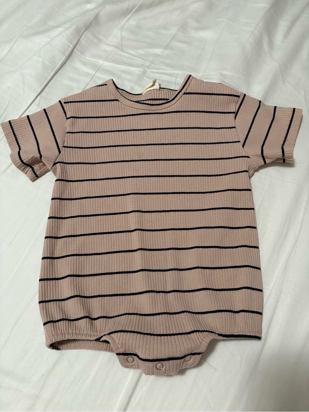 Spearmint Love SIIX Tan Black Striped Ribbed Baby Romper 12-18
